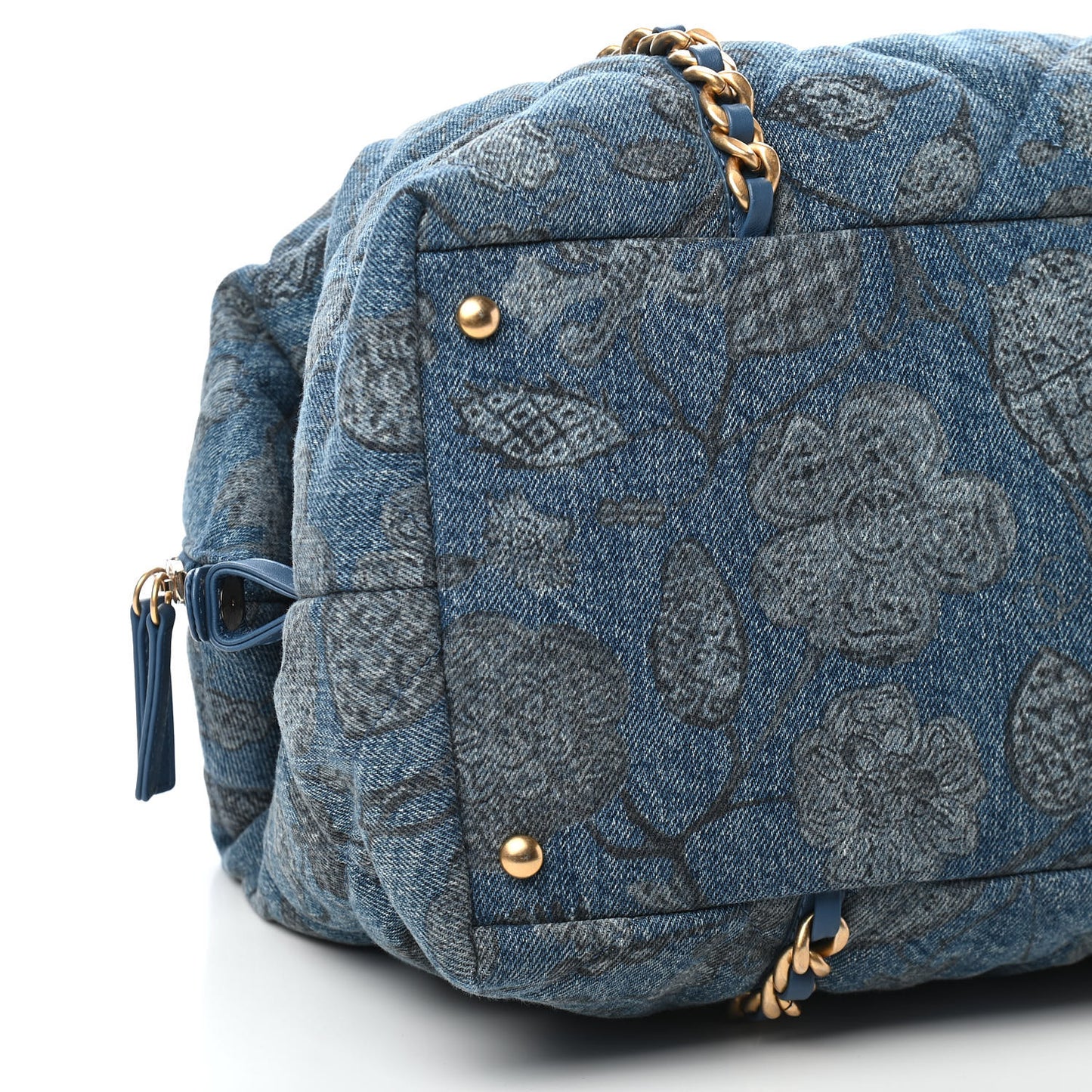 Denim Printed Destination Chenonceau Bowling Bag Blue Grey White