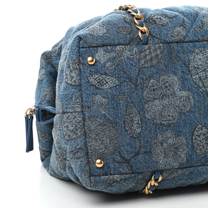 Chanel Denim Printed Destination Chenonceau Bowling Bag Blue Grey White 7 of 9