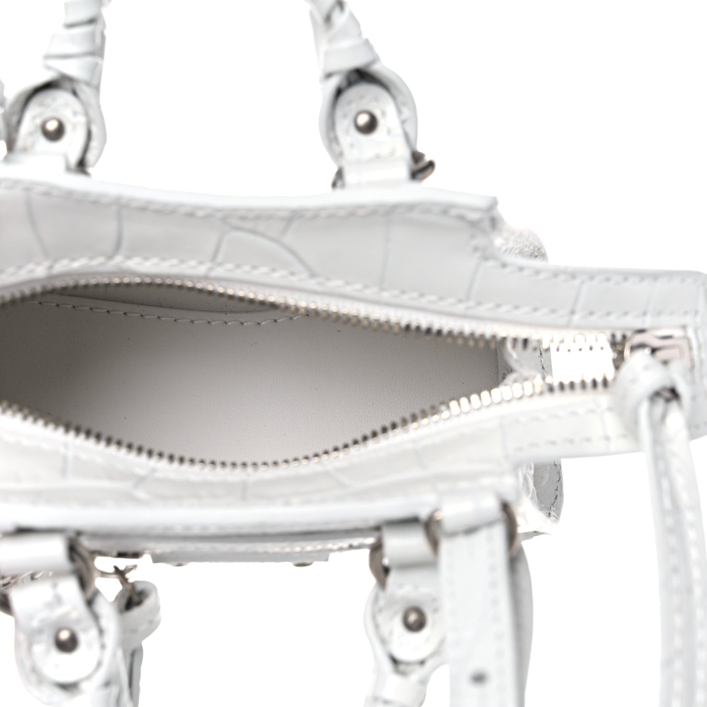 Extra Supple Calfskin Crocodile Embossed Neo Classic Silver Hardware Super Nano City Crossbody White