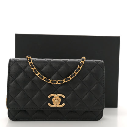 Chanel Caviar Quilted Camellia Wallet On Chain WOC Black 11 of 11