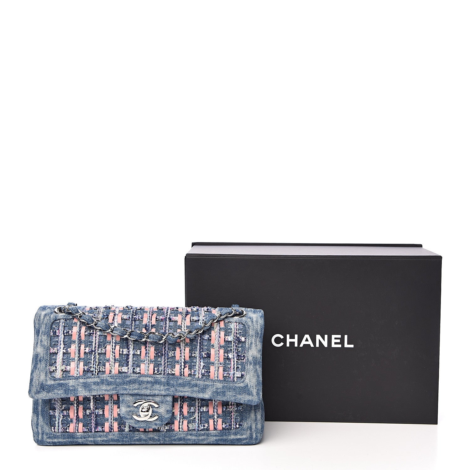 Chanel Denim Tweed Quilted Medium Double Flap Blue 12 of 12