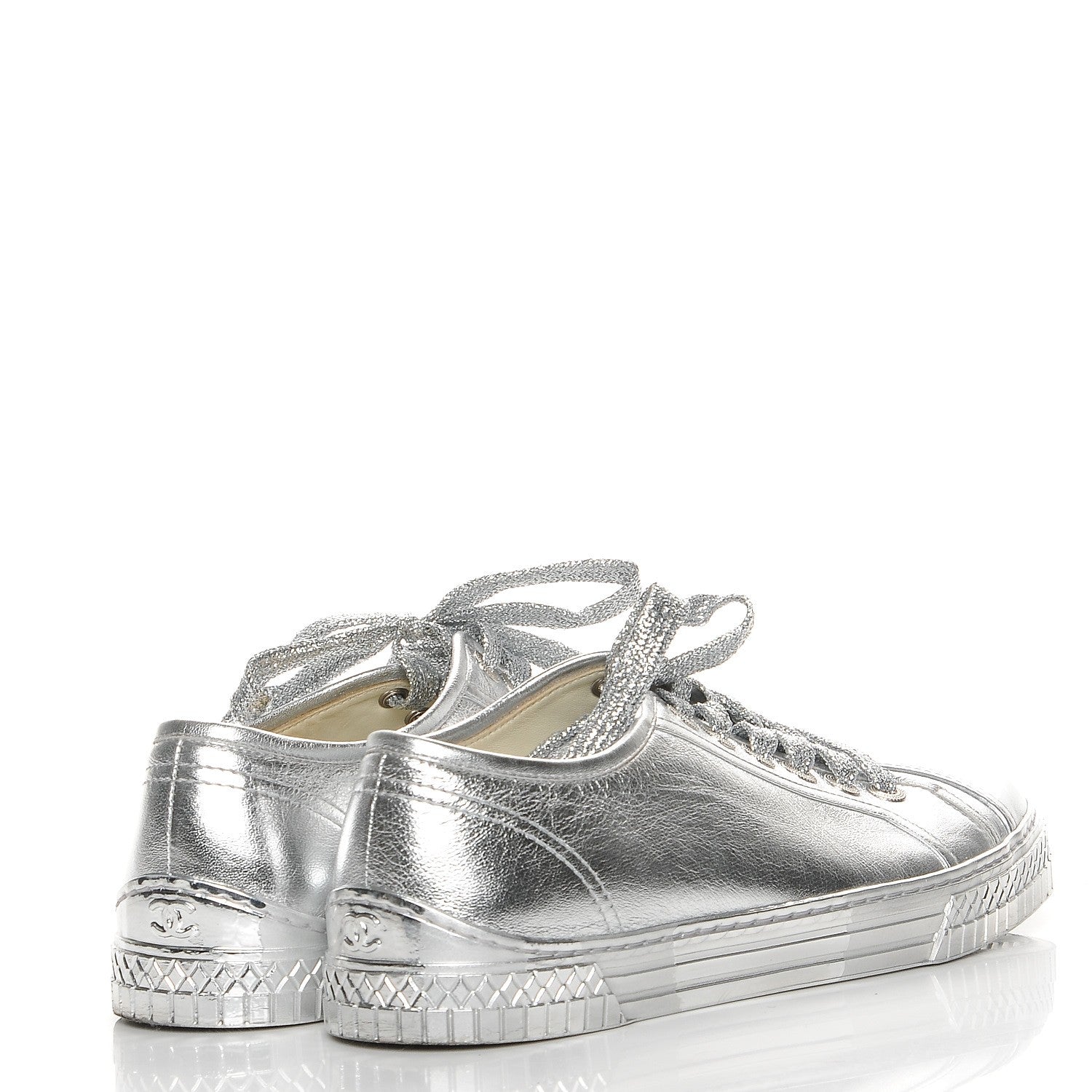 Chanel Laminated Lambskin Sneakers 40 Silver 4 of 12