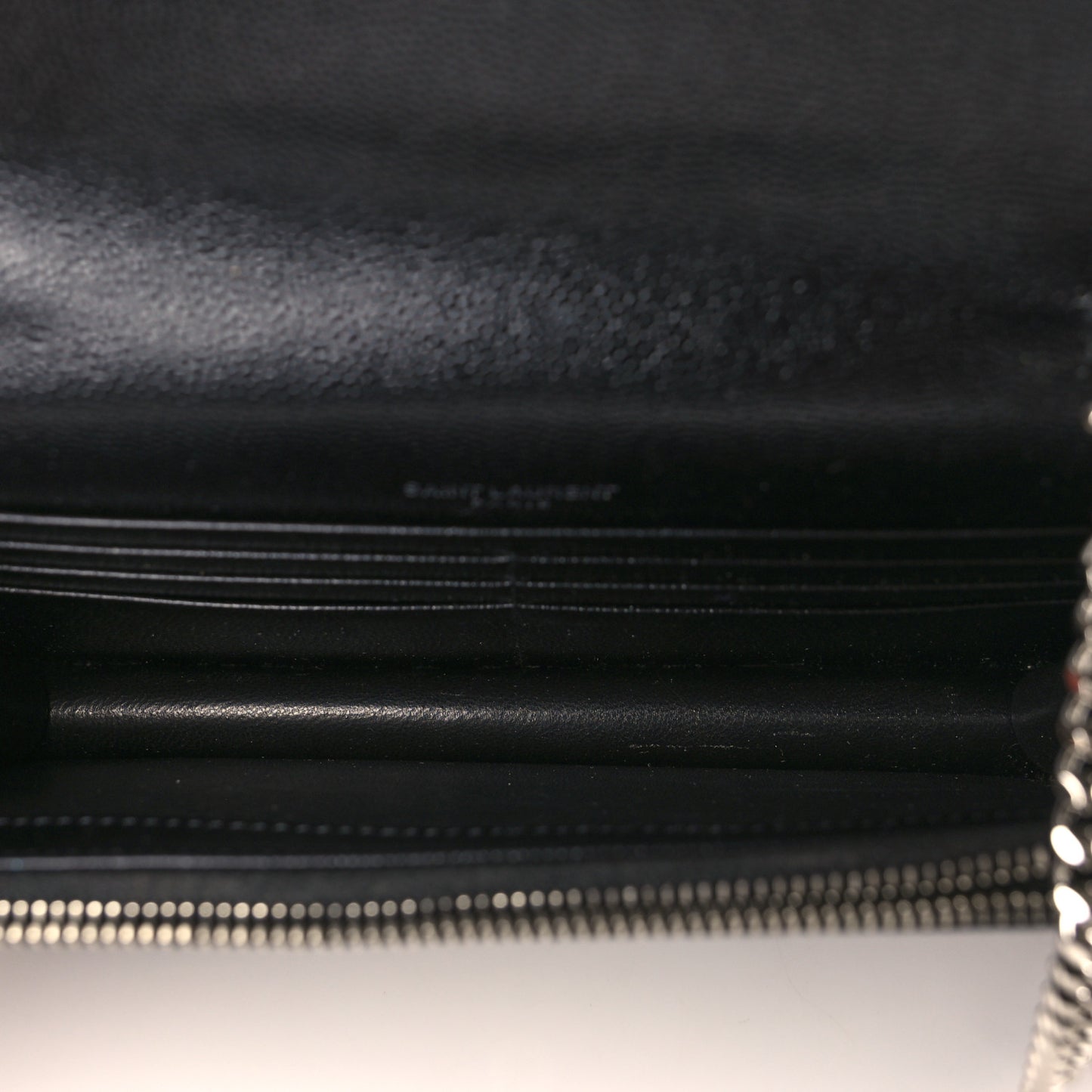 Grain De Poudre Matelasse Chevron Monogram Envelope Chain Wallet Black