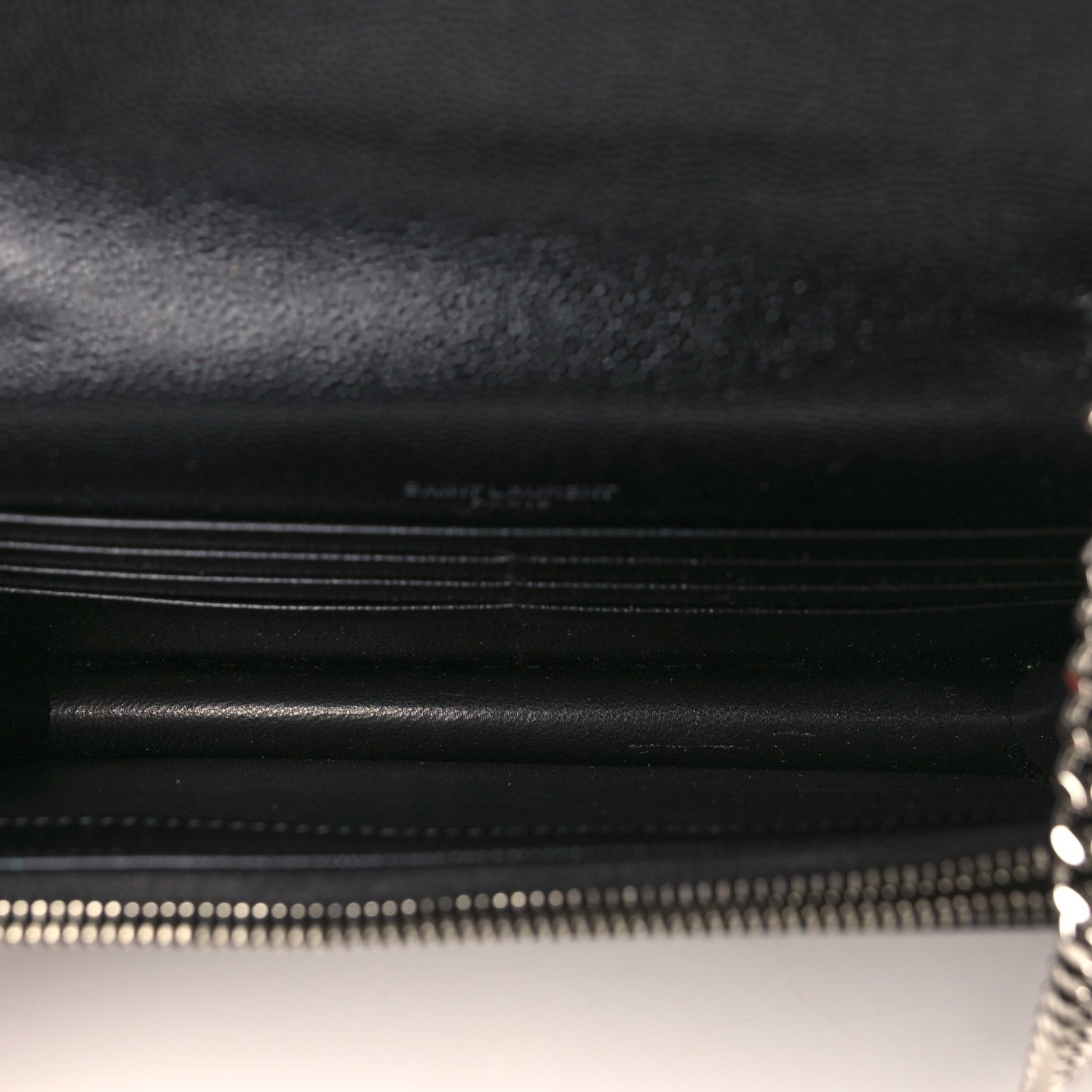 Saint Laurent Grain De Poudre Matelasse Chevron Monogram Envelope Chain Wallet Black 5 of 9