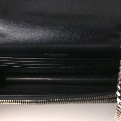 Saint Laurent Grain De Poudre Matelasse Chevron Monogram Envelope Chain Wallet Black 5 of 9