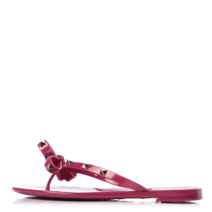 Valentino Garavani PVC Jelly Rockstud Bow Thong Sandals 37 Deep Cyclamin 1 of 8