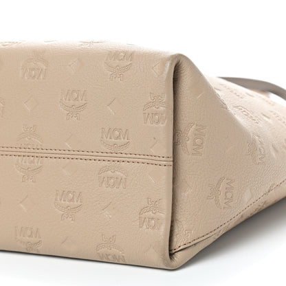 MCM Calfskin Ottomar Monogram Medium Klara Top Zip Tote New Beige 6 of 9