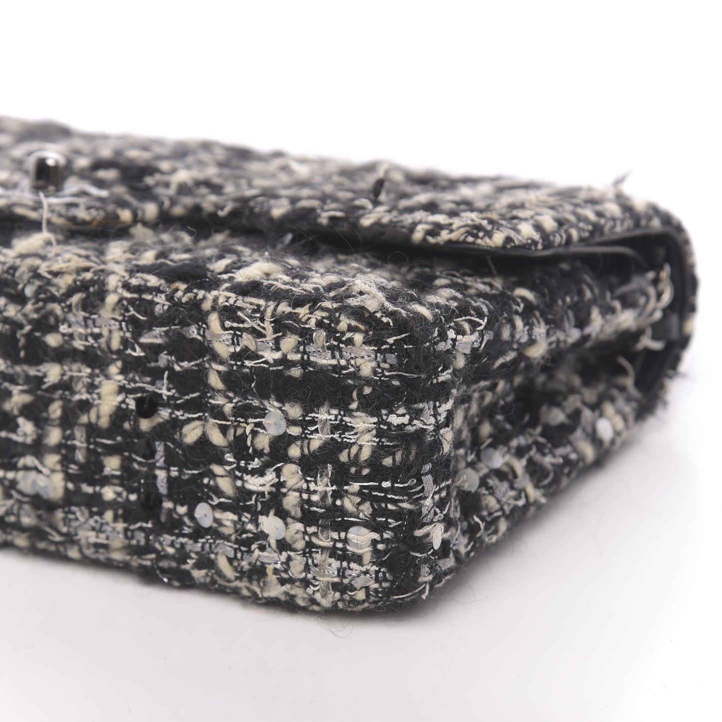 Tweed Sequin Quilted Medium Double Flap Black