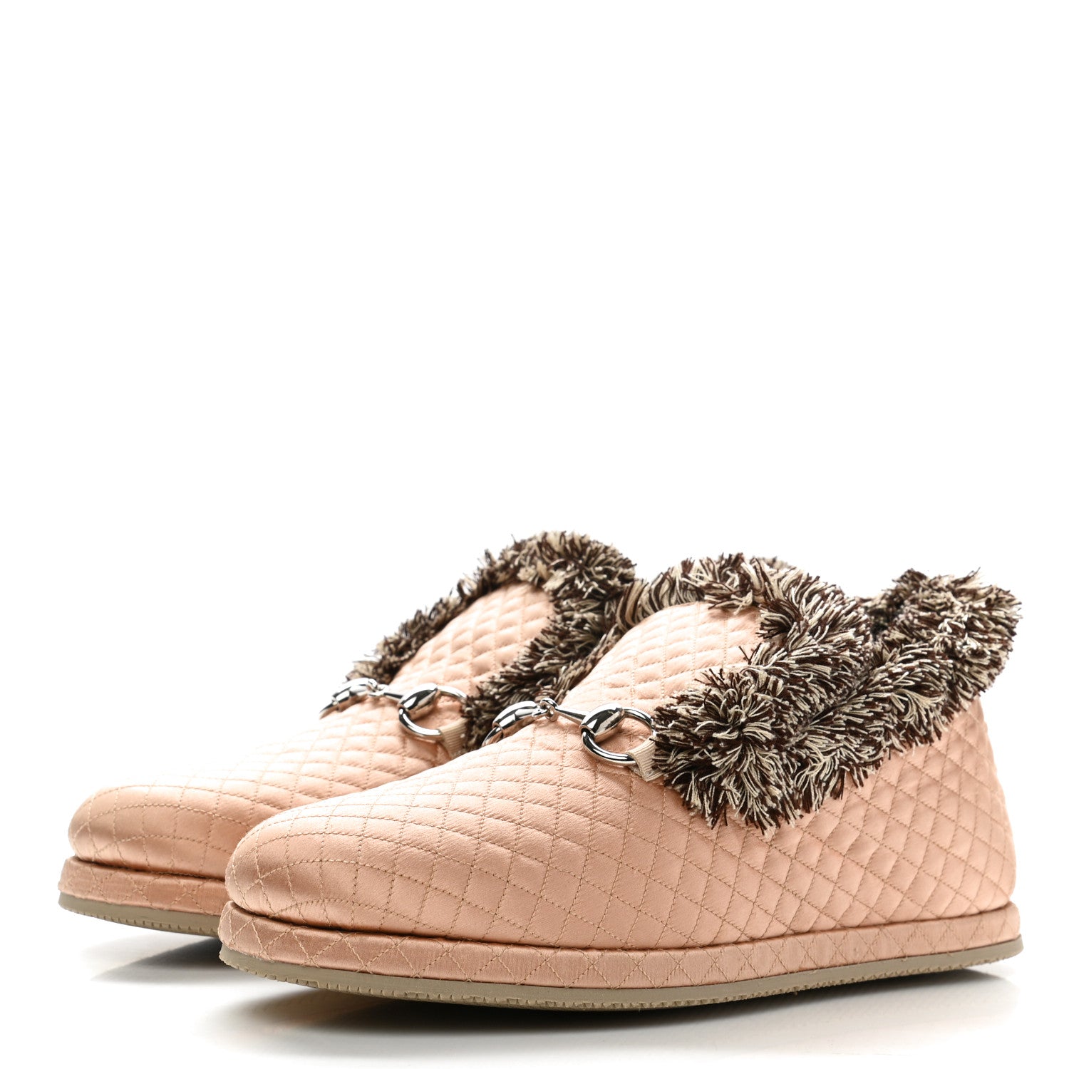 Gucci Satin Quilted Womens Fria Horsebit Loafers 37 Apricot Beige 3 of 9