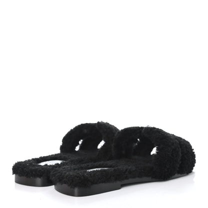 Hermes Woolskin Oran Sandals 37.5 Black 3 of 4
