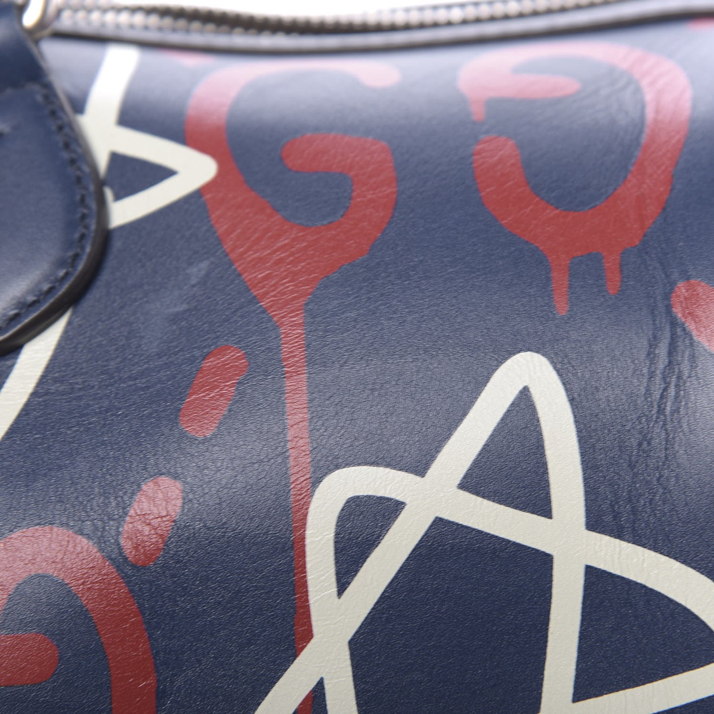 Calfskin GucciGhost Print Duffle Blue Agata Hibiscus Red