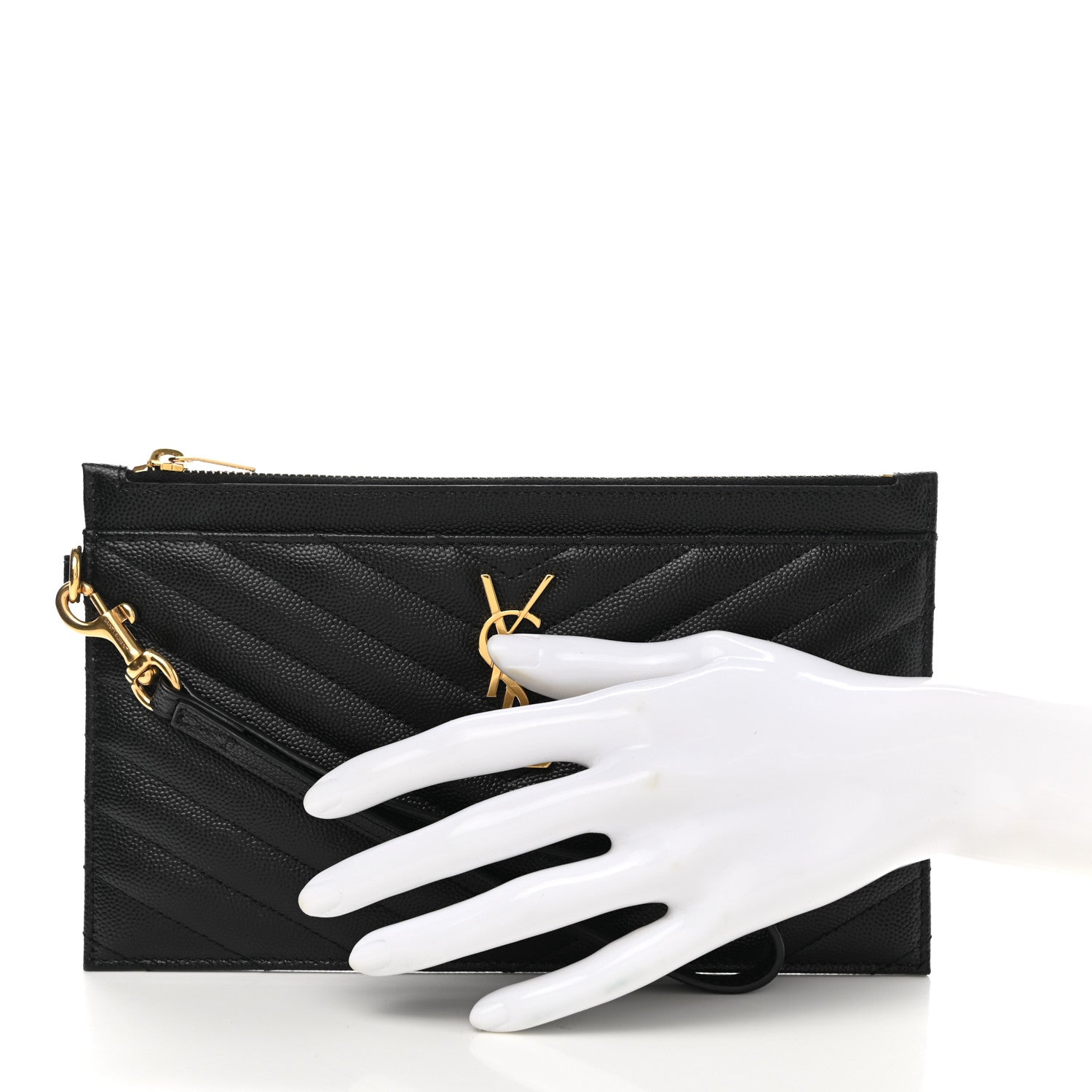 Saint Laurent Grain De Poudre Chevron Monogram Large Bill Pouch Black 2 of 8