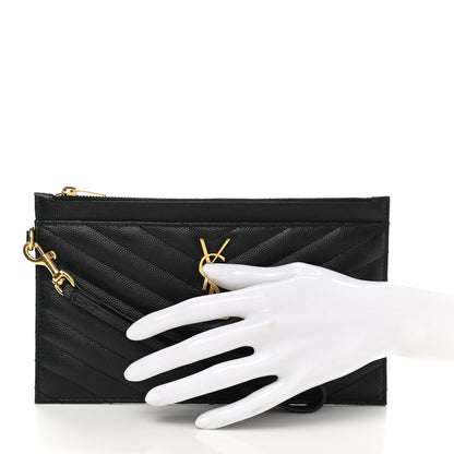 Saint Laurent Grain De Poudre Chevron Monogram Large Bill Pouch Black 2 of 8
