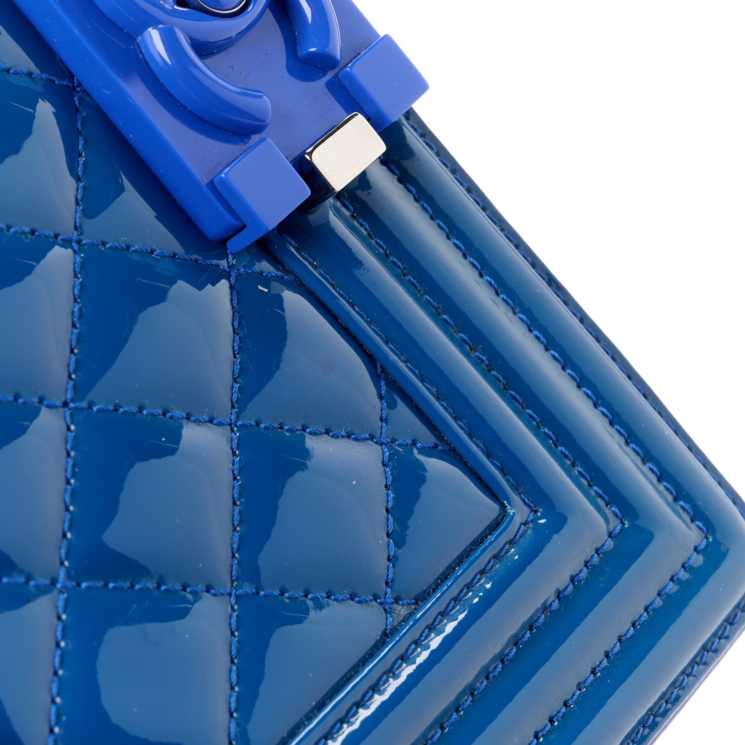 Chanel Patent Calfskin Quilted Small Plexiglass Boy Flap Blue 20 of 20