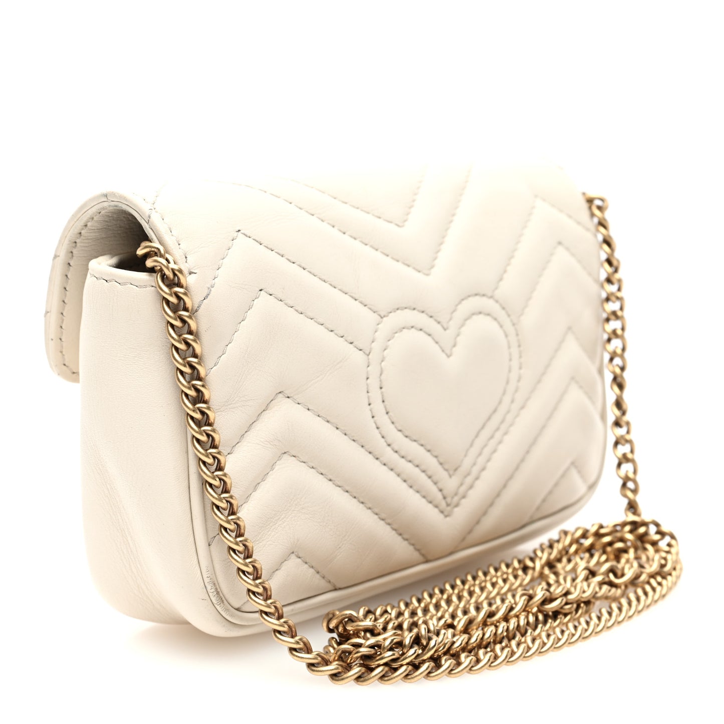 Calfskin Matelasse Super Mini GG Marmont Shoulder Bag White