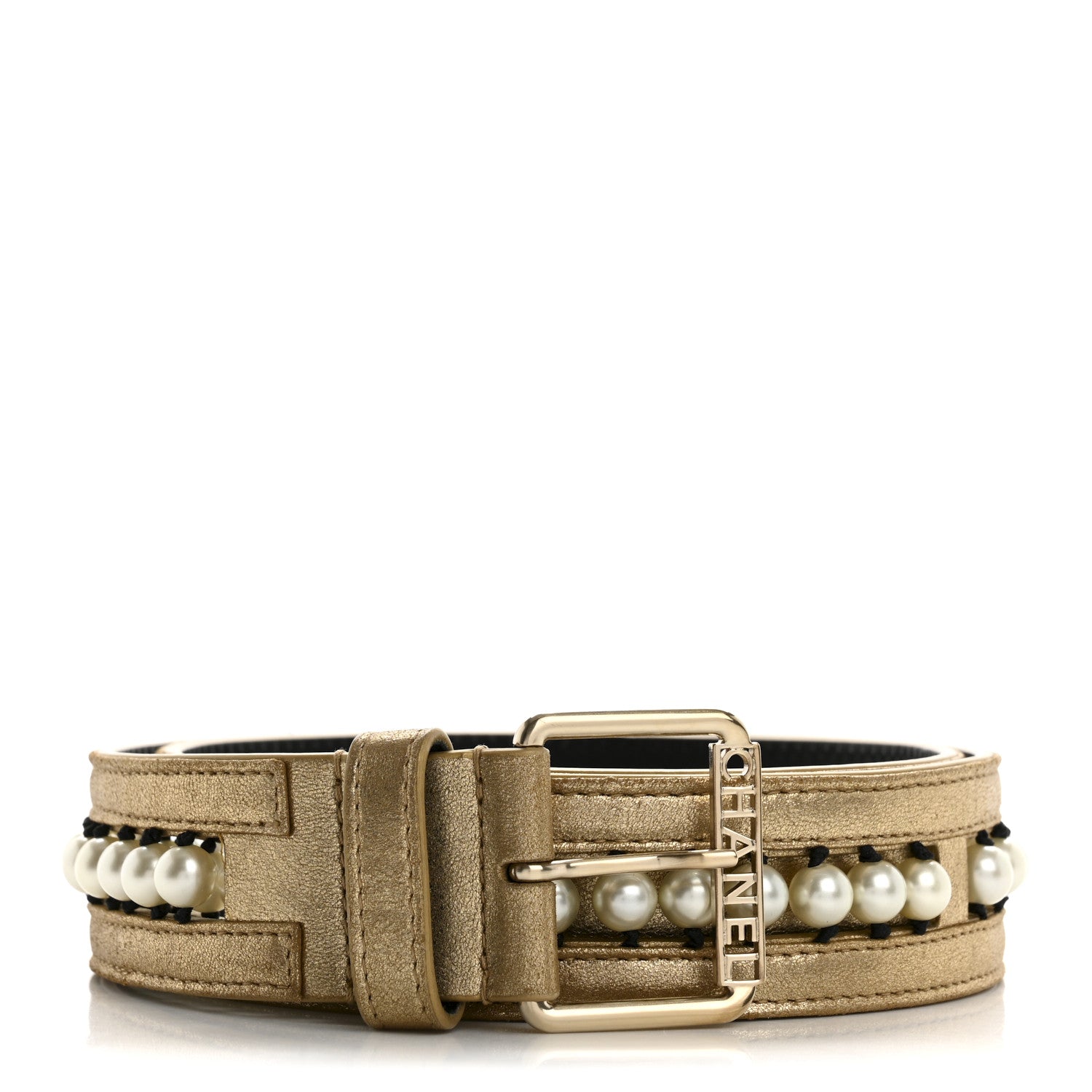 Chanel Metallic Lambskin Pearl CC Belt 80 32 Gold 1 of 7
