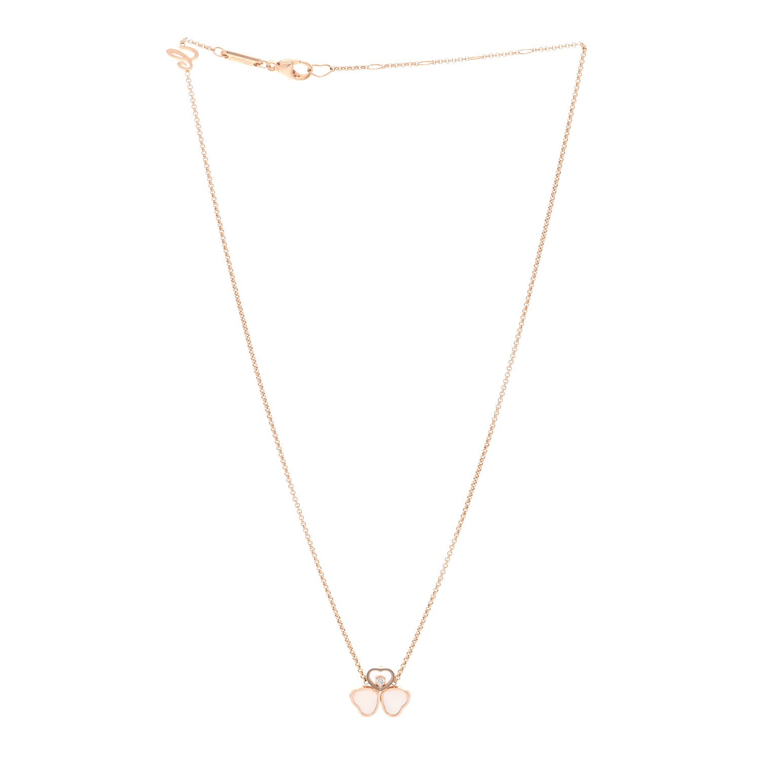 Chopard 18K Rose Gold Diamond Mother of Pearl Happy Hearts Wings Pendant Necklace 3 of 4