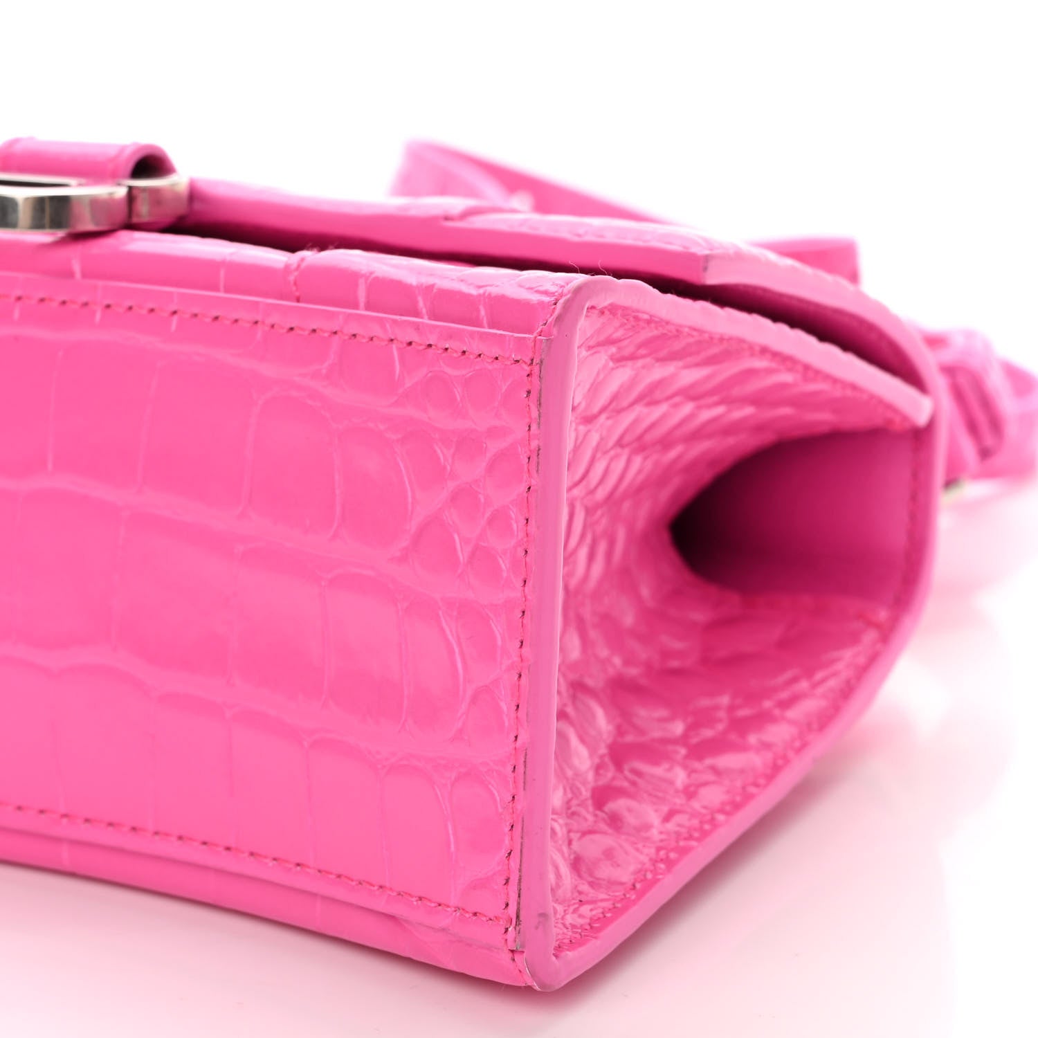 Balenciaga Shiny Calfskin Crocodile Embossed Hourglass Top Handle Bag XS Neon Pink 11 of 12