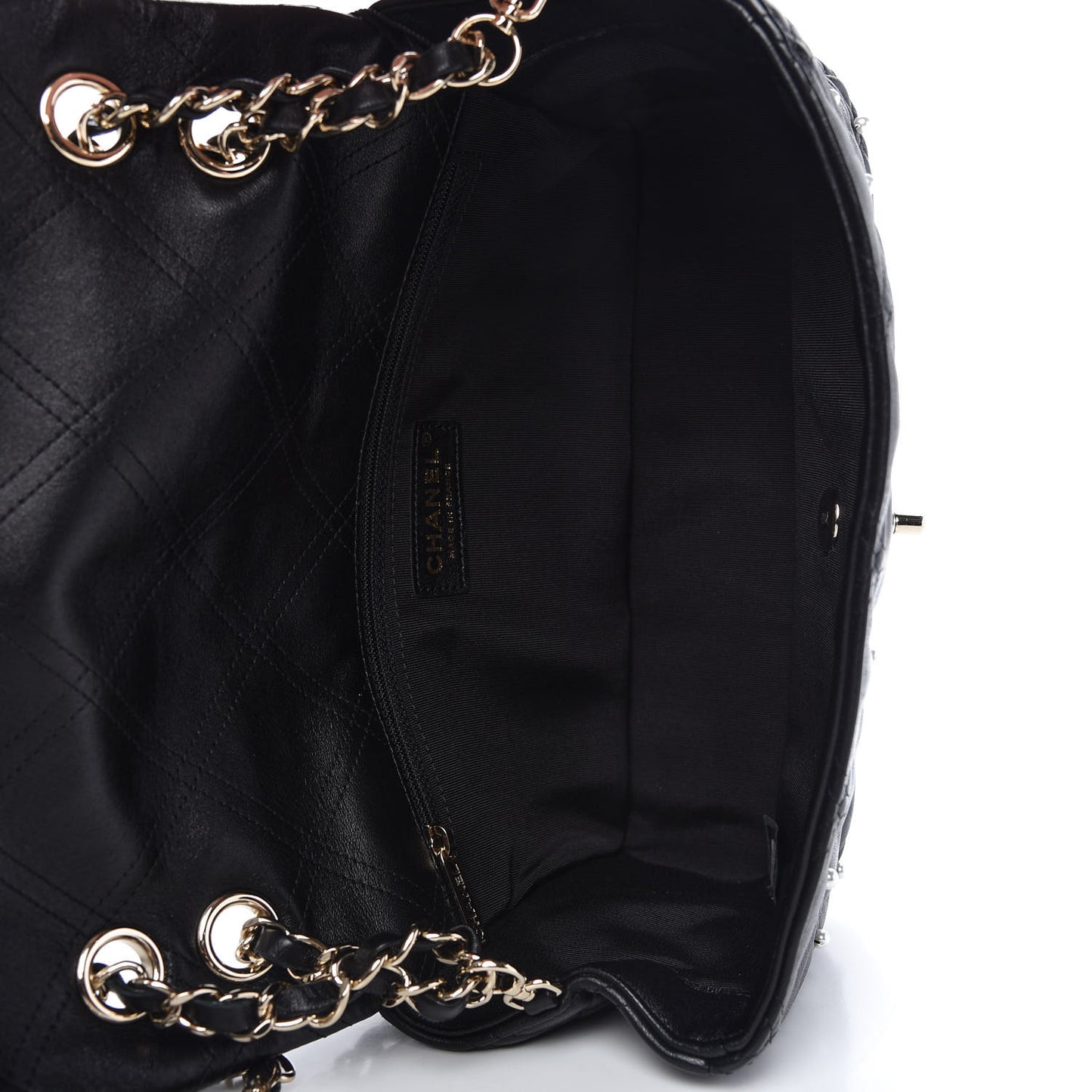Lambskin Quilted Pearl Studded Flap Black