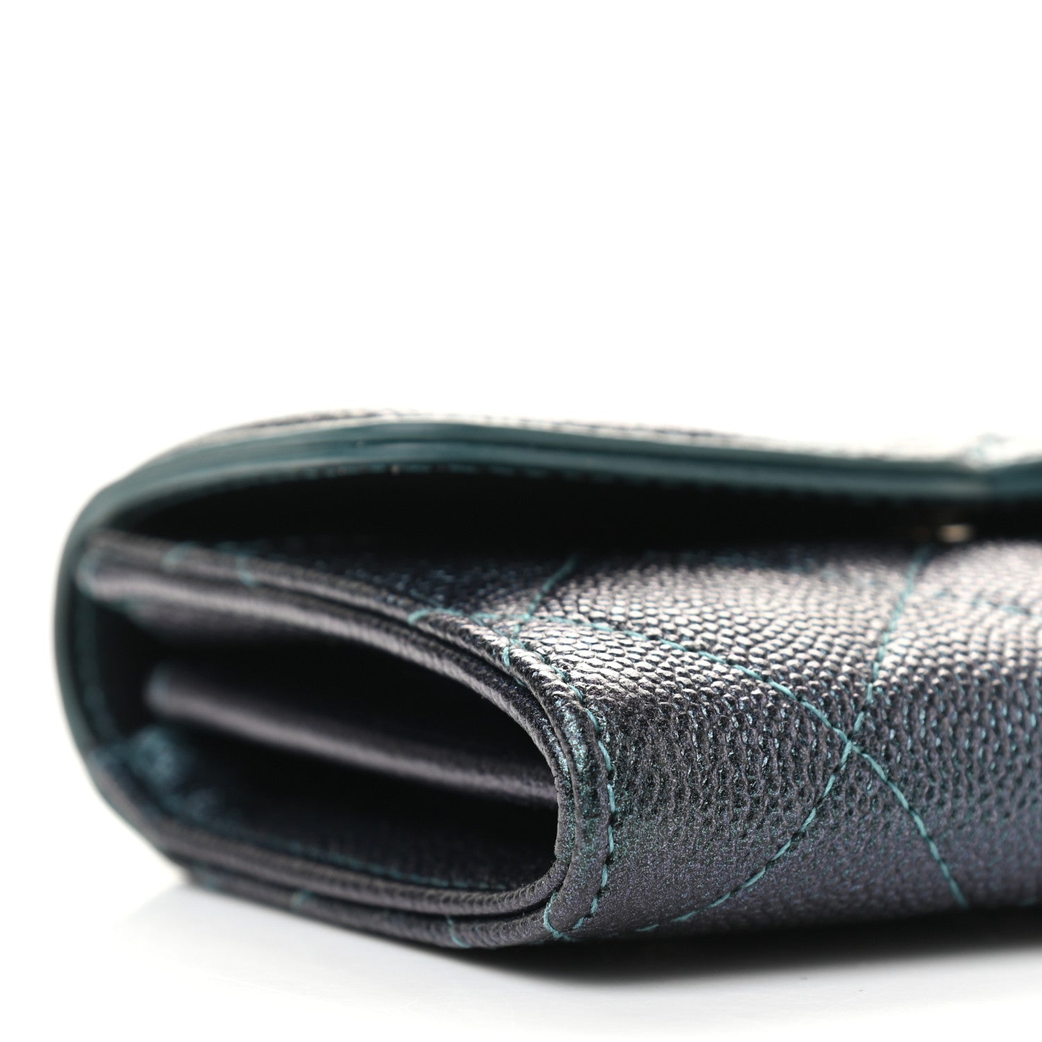 Chanel Iridescent Caviar Quilted Filigree Flap Card Holder Dark Turquoise 9 of 10