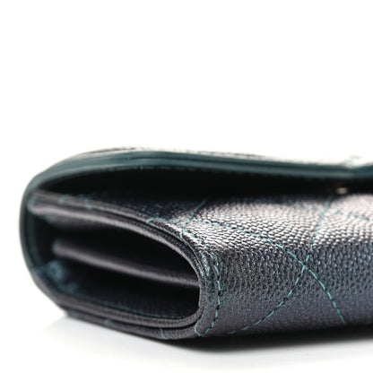 Chanel Iridescent Caviar Quilted Filigree Flap Card Holder Dark Turquoise 9 of 10