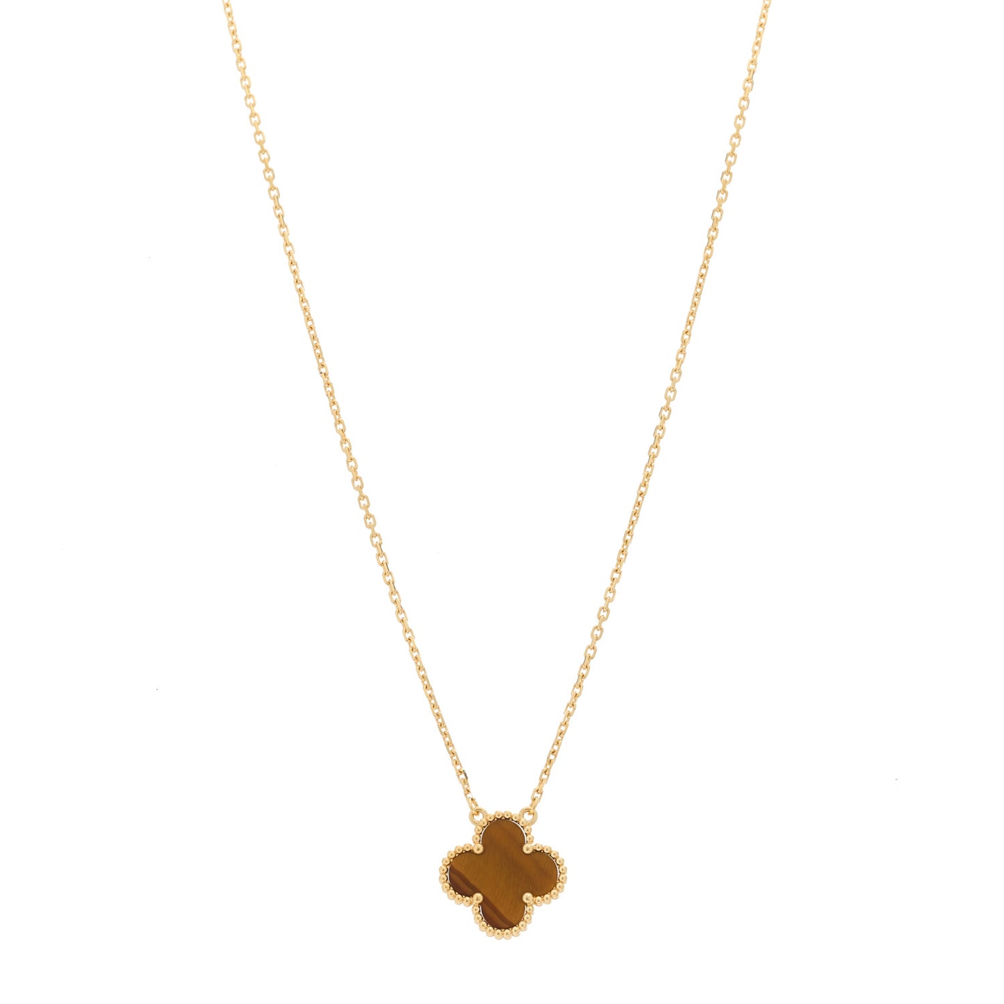 18K Yellow Gold Tiger Eye Vintage Alhambra Pendant Necklace