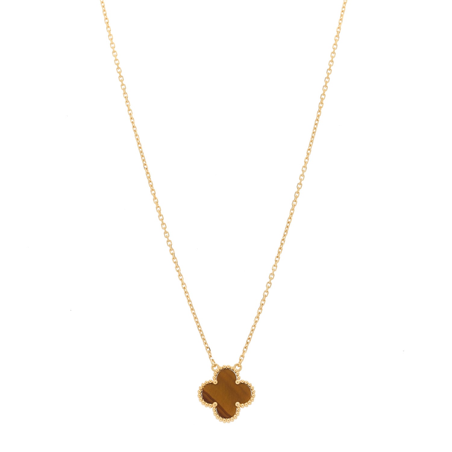 Van Cleef & Arpels 18K Yellow Gold Tiger Eye Vintage Alhambra Pendant Necklace 1 of 5
