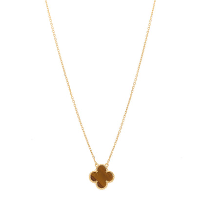 Van Cleef & Arpels 18K Yellow Gold Tiger Eye Vintage Alhambra Pendant Necklace 1 of 5