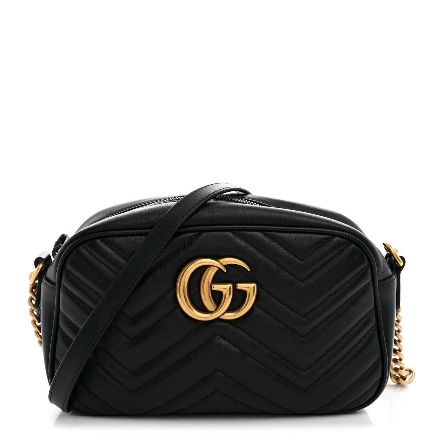 Gucci Calfskin Matelasse Small GG Marmont Chain Shoulder Bag Black 1 of 14