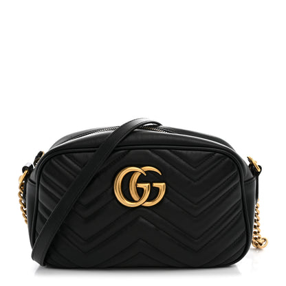 Gucci Calfskin Matelasse Small GG Marmont Chain Shoulder Bag Black 1 of 14