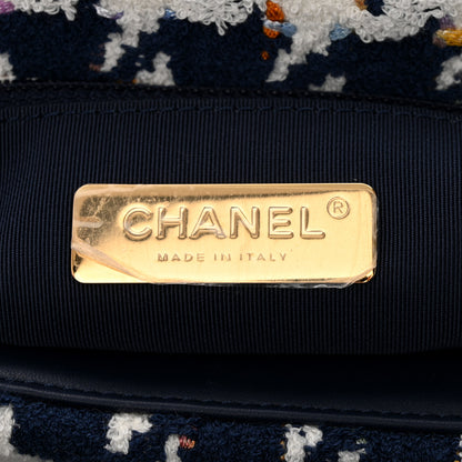 Chanel Tweed Quilted Maxi Chanel 19 Flap Ecru Navy Blue Multicolor 5 of 11