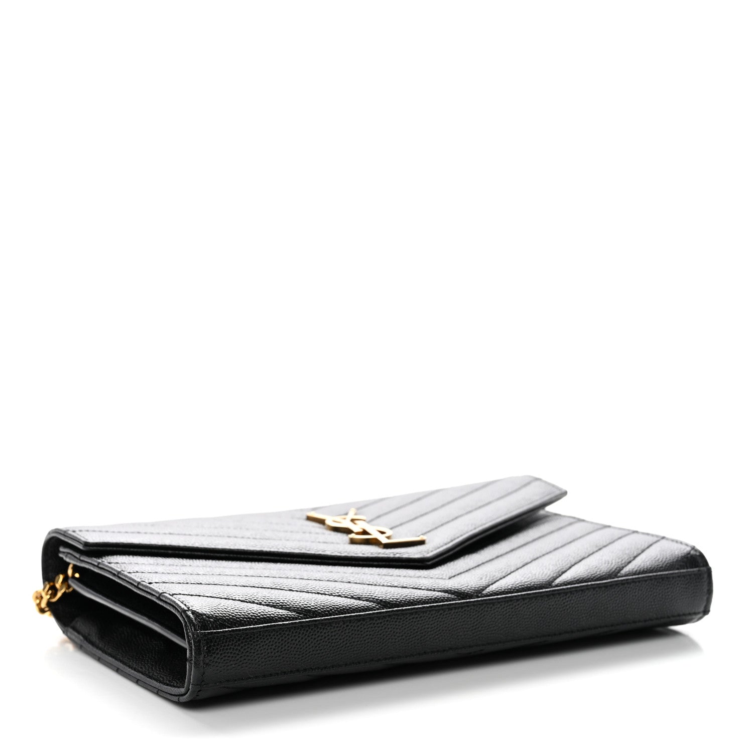 Saint Laurent Grain De Poudre Matelasse Chevron Monogram Chain Wallet Black 4 of 10