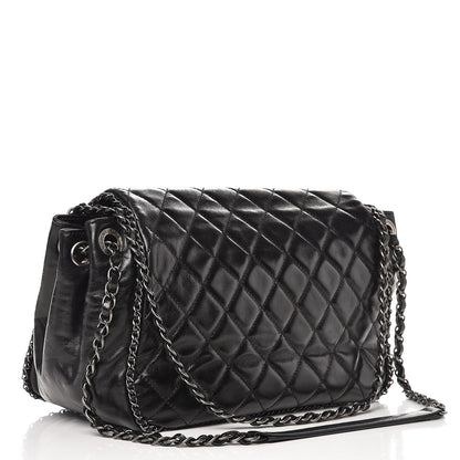 Chanel Glazed Calfskin Quilted Large CC Enchained Accordion Flap Black 4 of 8