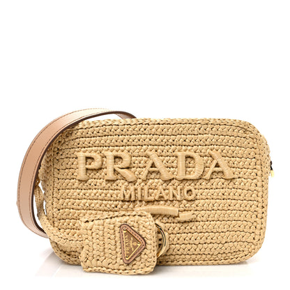 Prada Yarn Raffia Effect Crochet Brique Crossbody Bag Natural 1 of 9
