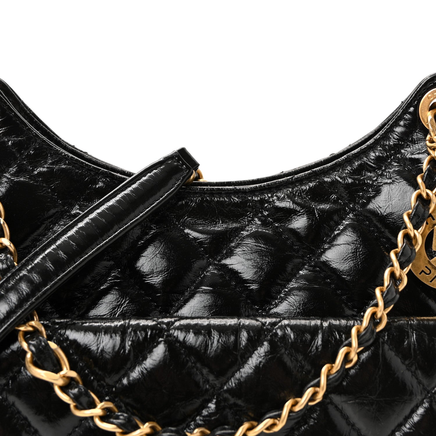 Chanel Shiny Crumpled Calfskin Quilted Wavy CC Hobo Black 7 of 9