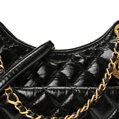 Chanel Shiny Crumpled Calfskin Quilted Wavy CC Hobo Black 7 of 9