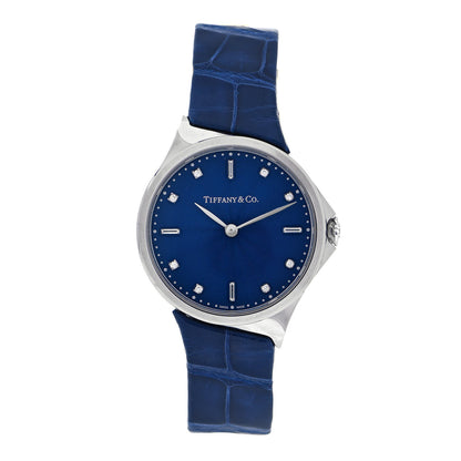Tiffany Stainless Steel Alligator Diamond 28mm Metro Quartz Watch Navy 1 of 5