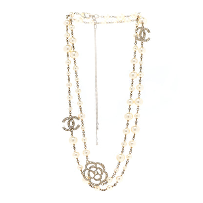 Chanel Pearl Crystal Camellia CC Necklace Gold 3 of 6