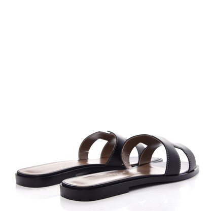 Hermes Box Calfskin Oran Sandals 38 Black 4 of 11