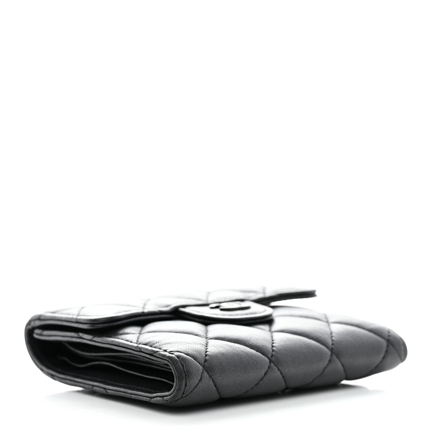 Lambskin Quilted Compact Flap Wallet So Black