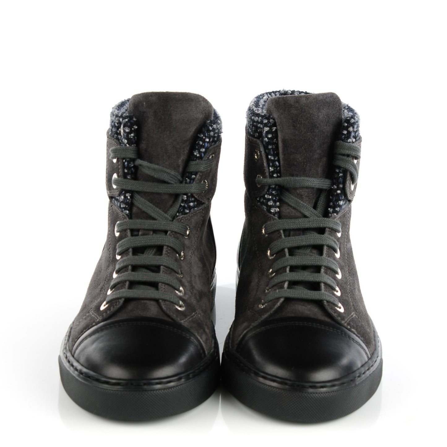Suede Tweed High Top Sneakers 38.5 Dark Grey