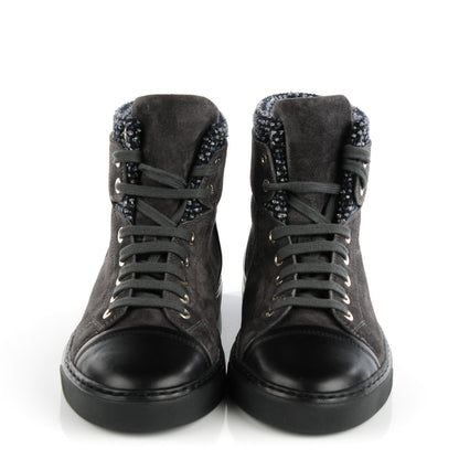 Chanel Suede Tweed High Top Sneakers 38.5 Dark Grey 2 of 8