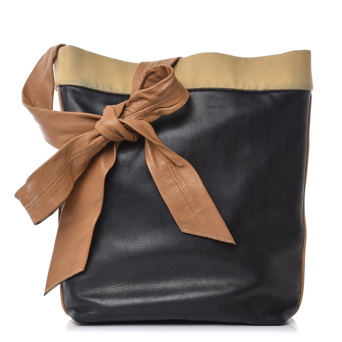 Lambskin Calfskin Band Twisted Cabas Black