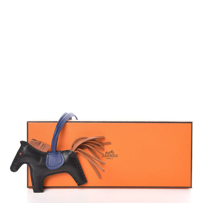 Hermes Milo Lambskin Grigri Rodeo Horse Bag Charm PM Black Bleu Saphir Gold 5 of 5
