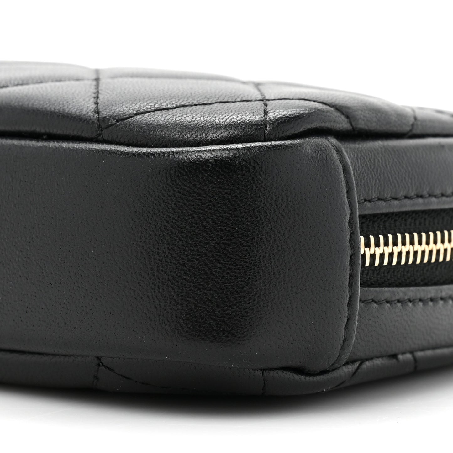Lambskin Quilted Small Curvy Pouch Cosmetic Case Black