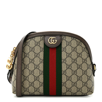 Gucci GG Supreme Monogram Textured Dollar Calfskin Web Small Ophidia Dome Shoulder Bag Beige Ebony New Acero 1 of 13