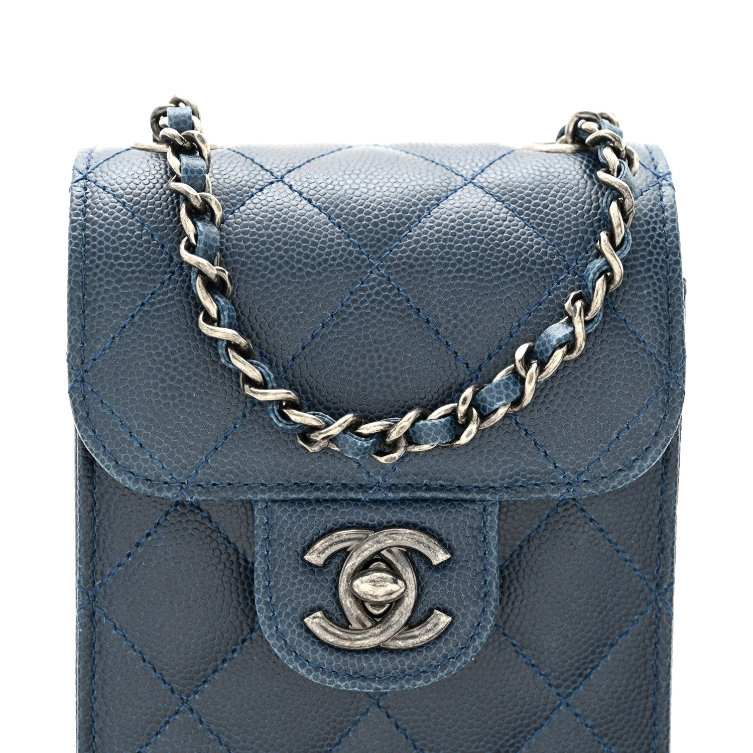Chanel Caviar Quilted Extra Mini Wallet On Chain WOC Blue 8 of 10