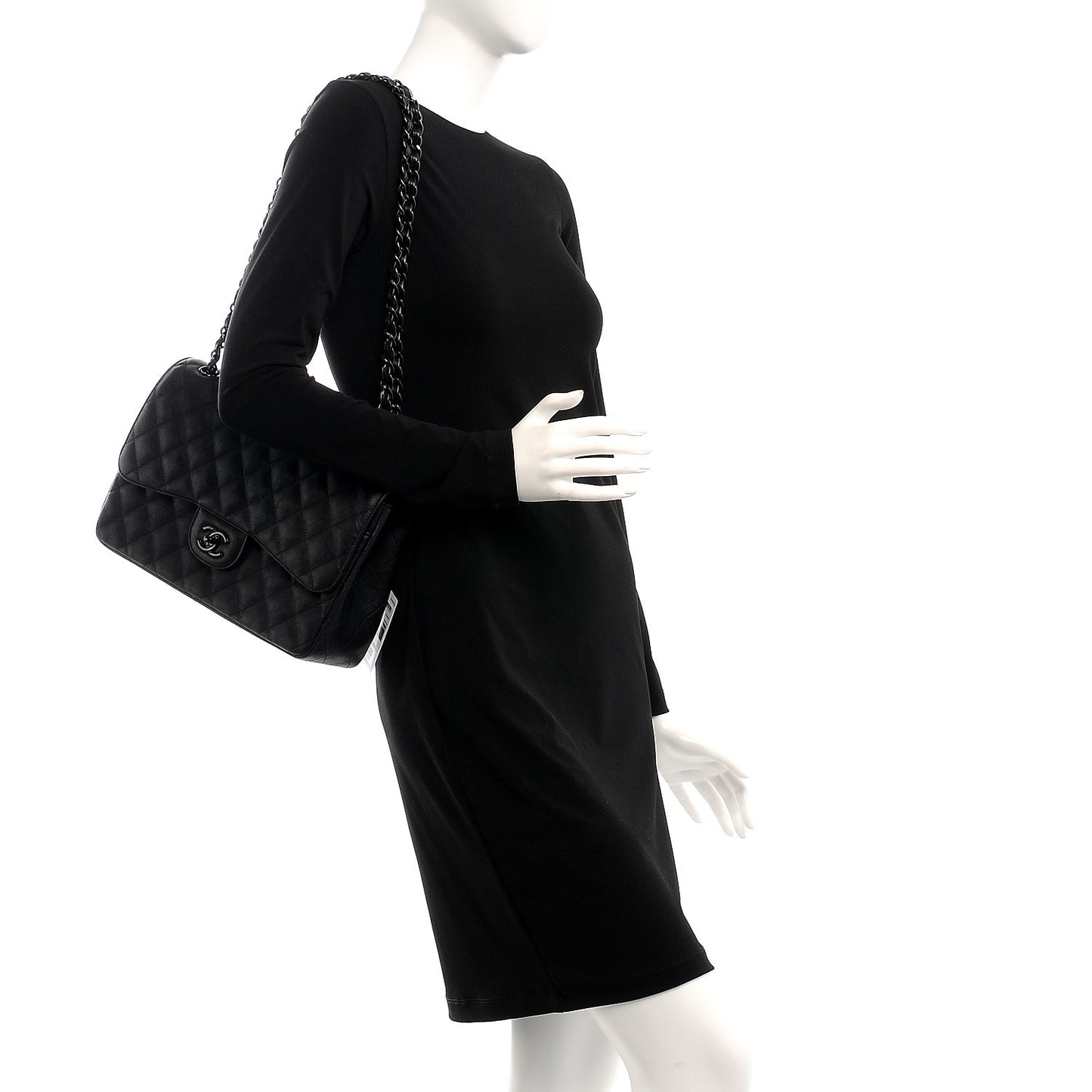 Crumpled Calfskin Quilted Jumbo Double Flap So Black