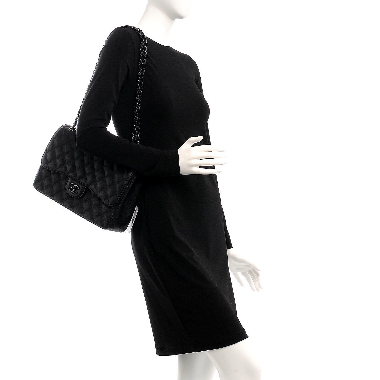Chanel Crumpled Calfskin Quilted Jumbo Double Flap So Black 2 of 8