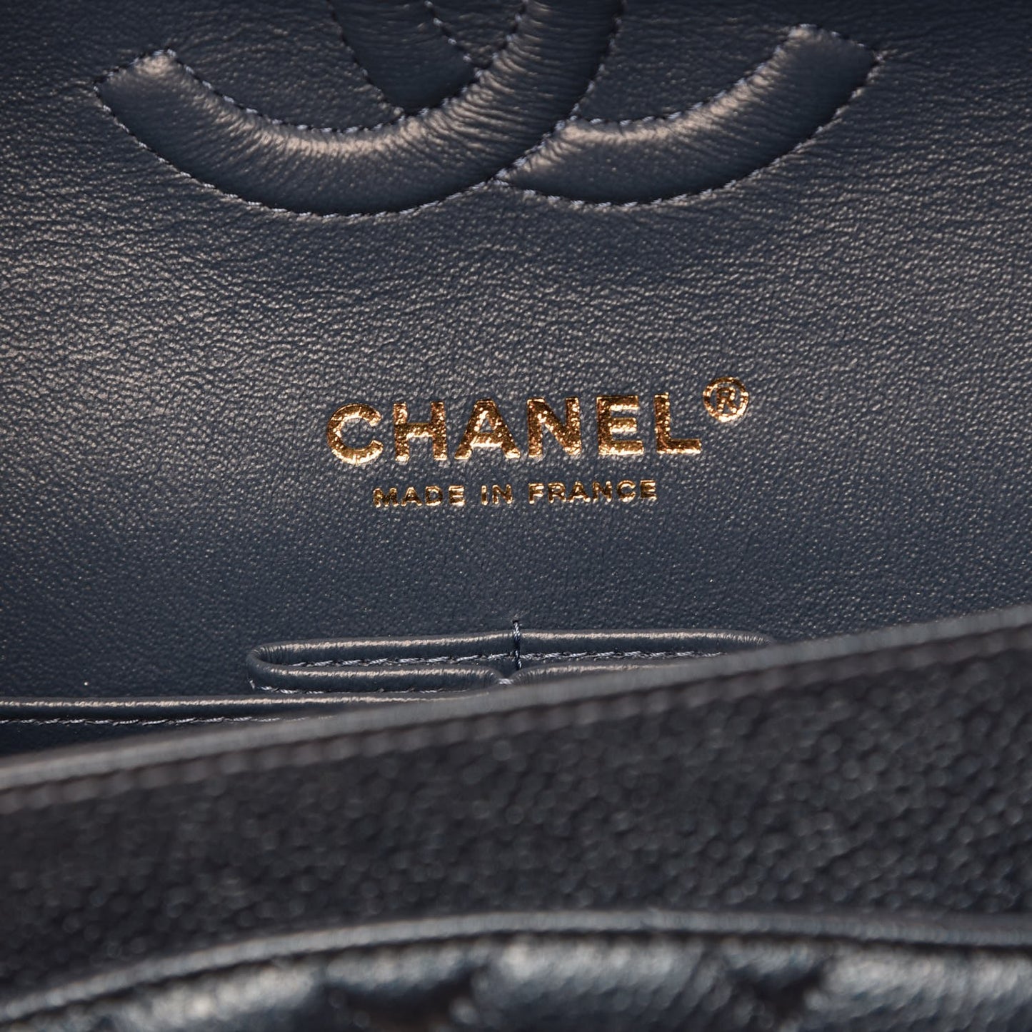 Metallic Caviar Quilted Medium Double Flap Dark Blue